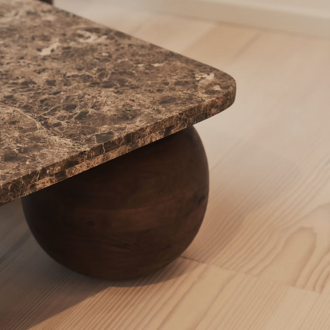 Dark Emperador Marble Square Dark Wood Coffee Table – product view 6 – Grosvenor Marble Co.