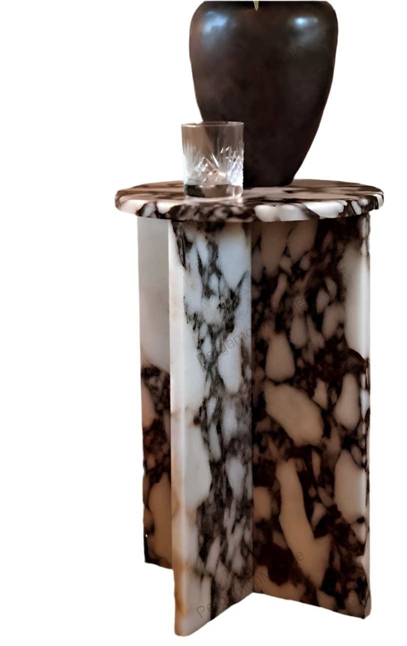 Calacatta Viola Side table, Round table top – product view 3 – Grosvenor Marble Co.