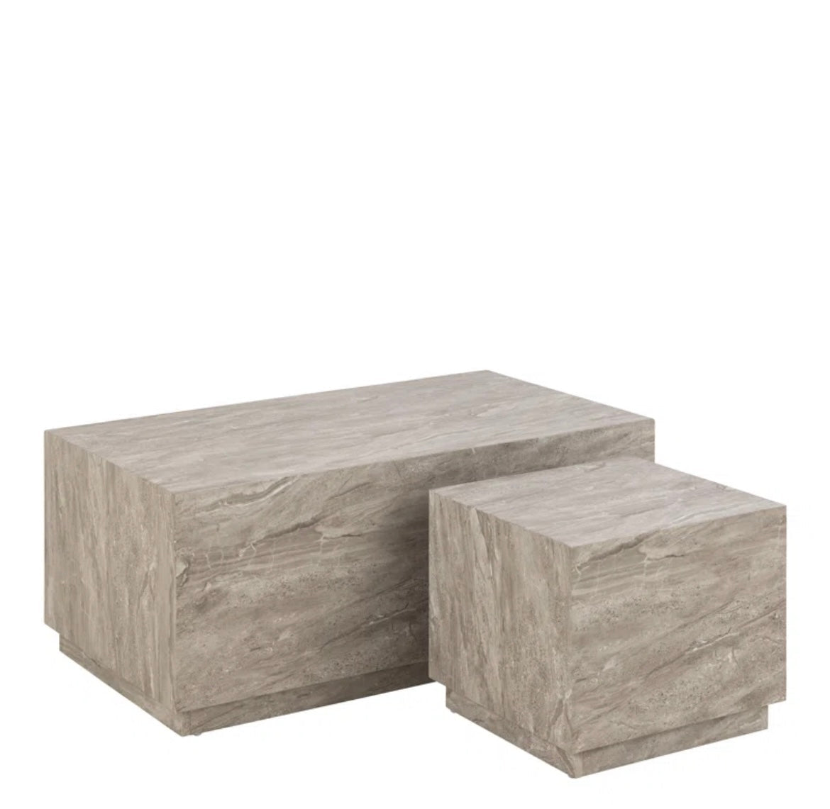 Grey Stone Look Coffee / Nesting Table Cube Set – product view 4 – Grosvenor Marble Co.