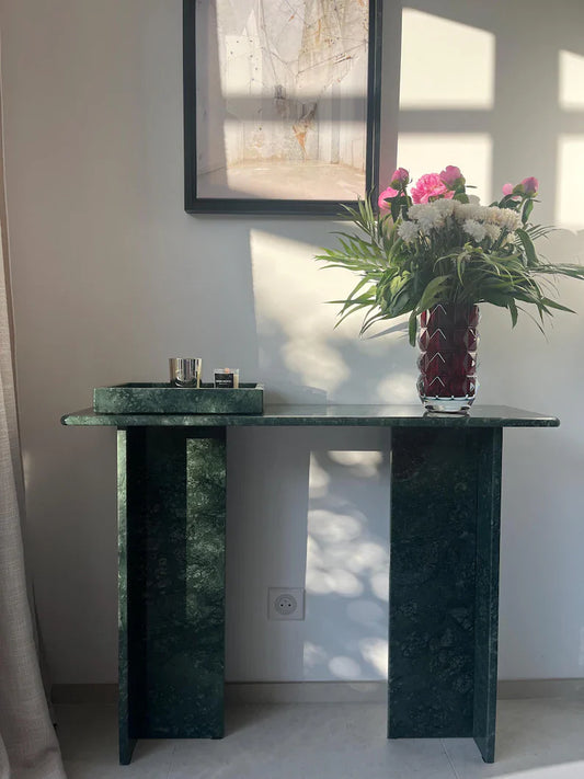 Green Marble Standing Console Table – Marble console table by Grosvenor Marble Co.