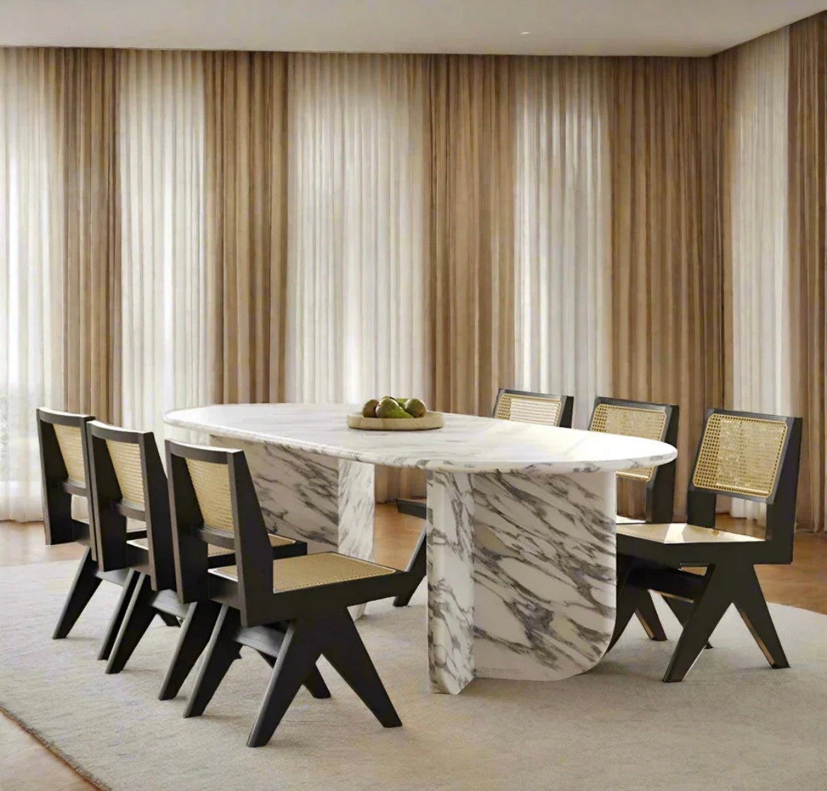 White Calacatta Marble 6 Seat Dining Table – product view 6 – Grosvenor Marble Co.