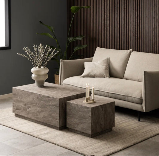 Grey Stone Look Coffee / Nesting Table Cube Set – product view 2 – Grosvenor Marble Co.