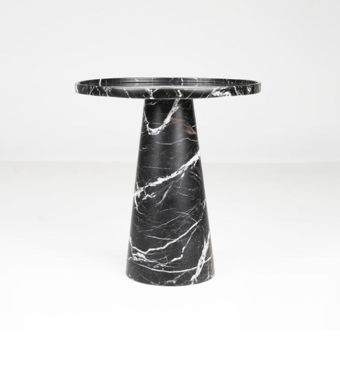 Black Marble Pedestal Cone Side / End Table – Black Marble side table by Grosvenor Marble Co.