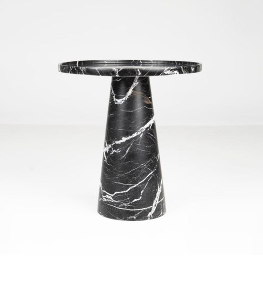 Black Marble Pedestal Cone Side / End Table – Black Marble side table by Grosvenor Marble Co.