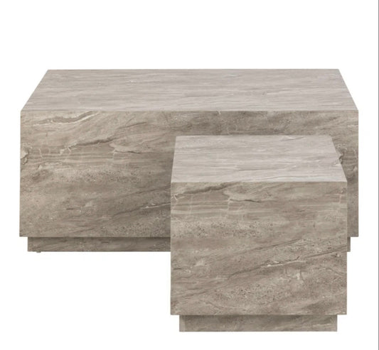 Grey Stone Look Coffee / Nesting Table Cube Set – Marble nesting coffee table by Grosvenor Marble Co.