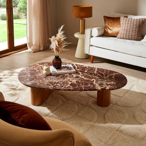 Cherry Marble and Mango Wood Coffee Table – product view 2 – Grosvenor Marble Co.