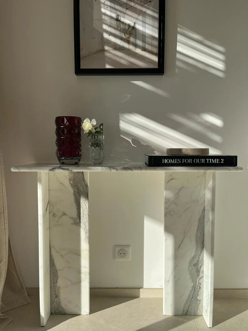 Calacatta White Marble Console Table – Calacatta Marble console table by Grosvenor Marble Co.