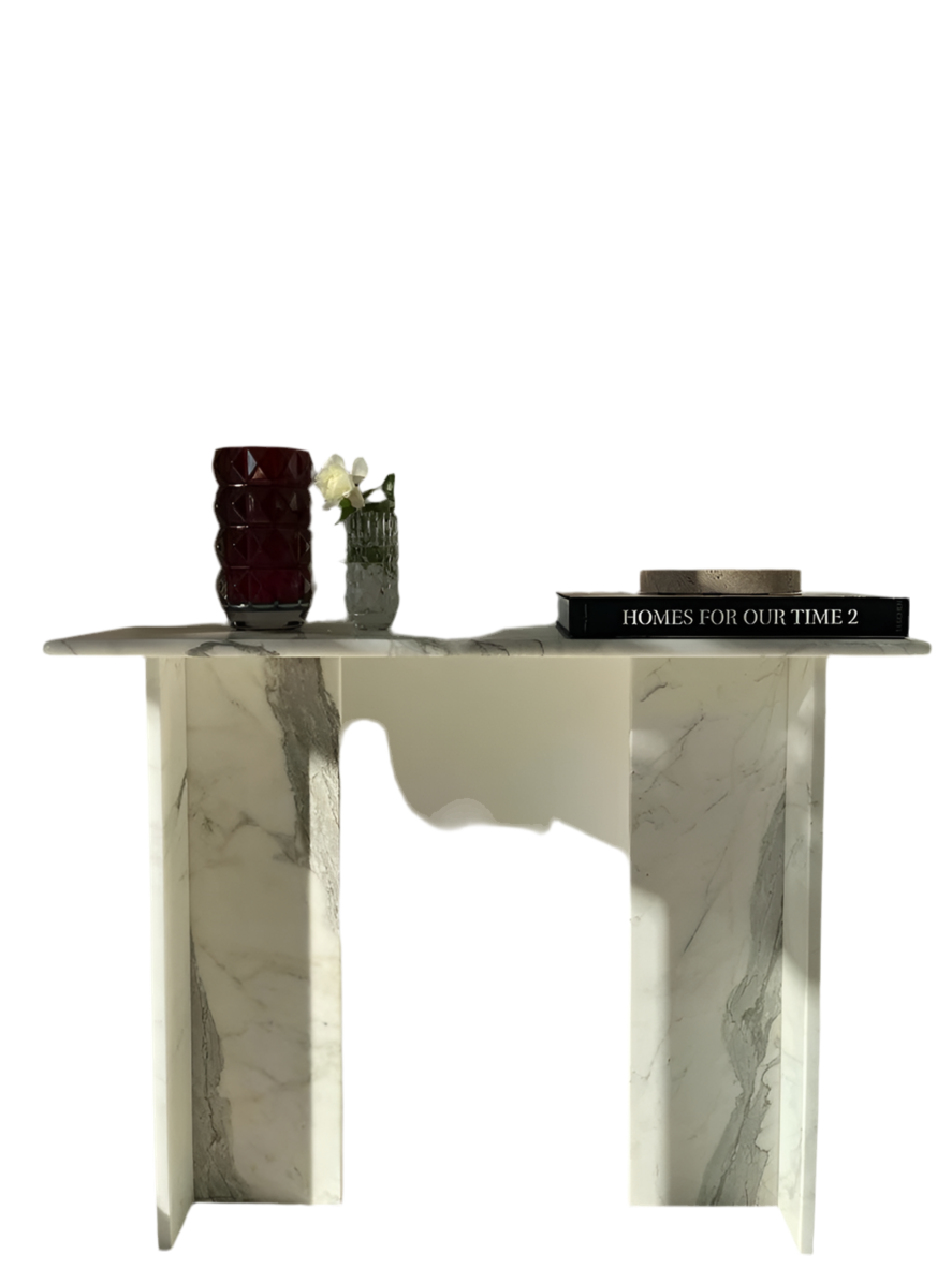 Calacatta White Marble Console Table – product view 3 – Grosvenor Marble Co.