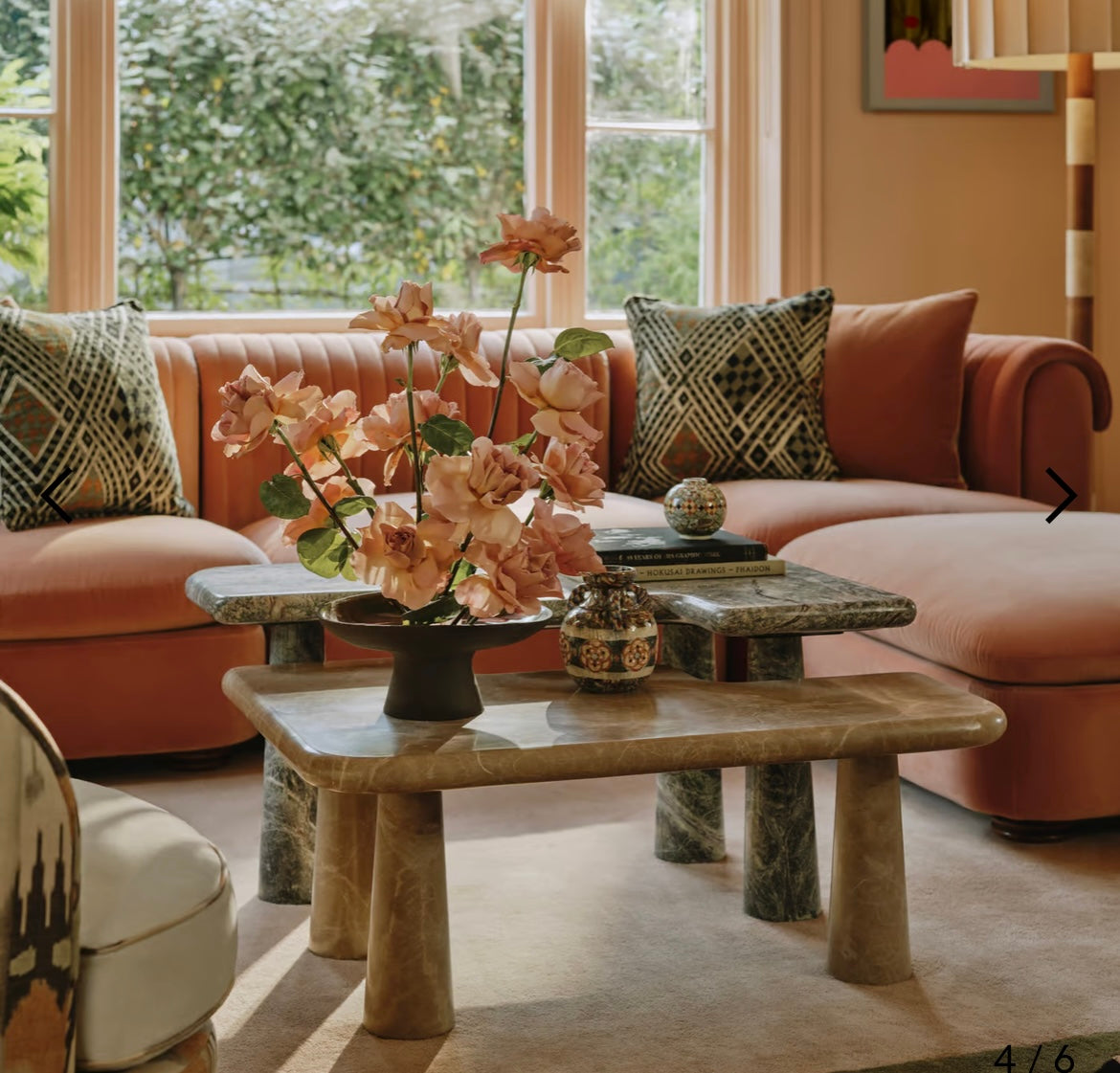 Jada Coffee Table Set, Light Emperador and Verde Bosque Marble – product view 5 – Grosvenor Marble Co.