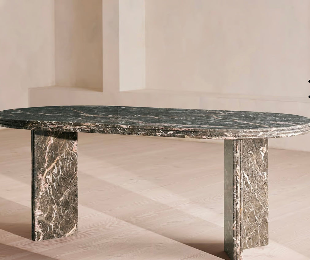 Rosaline Dining Table, Griseo Rosa Marble – product view 4 – Grosvenor Marble Co.