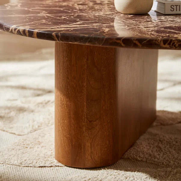 Cherry Marble and Mango Wood Coffee Table – product view 5 – Grosvenor Marble Co.