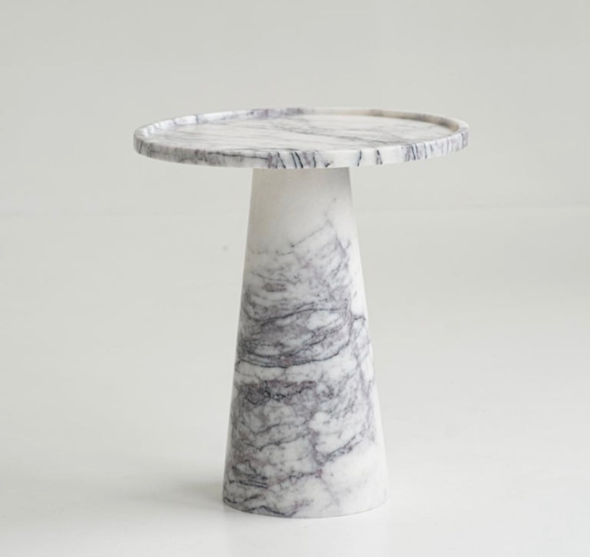 Calacatta Viola Marble Pedestal Cone Side / End Table – product view 2 – Grosvenor Marble Co.