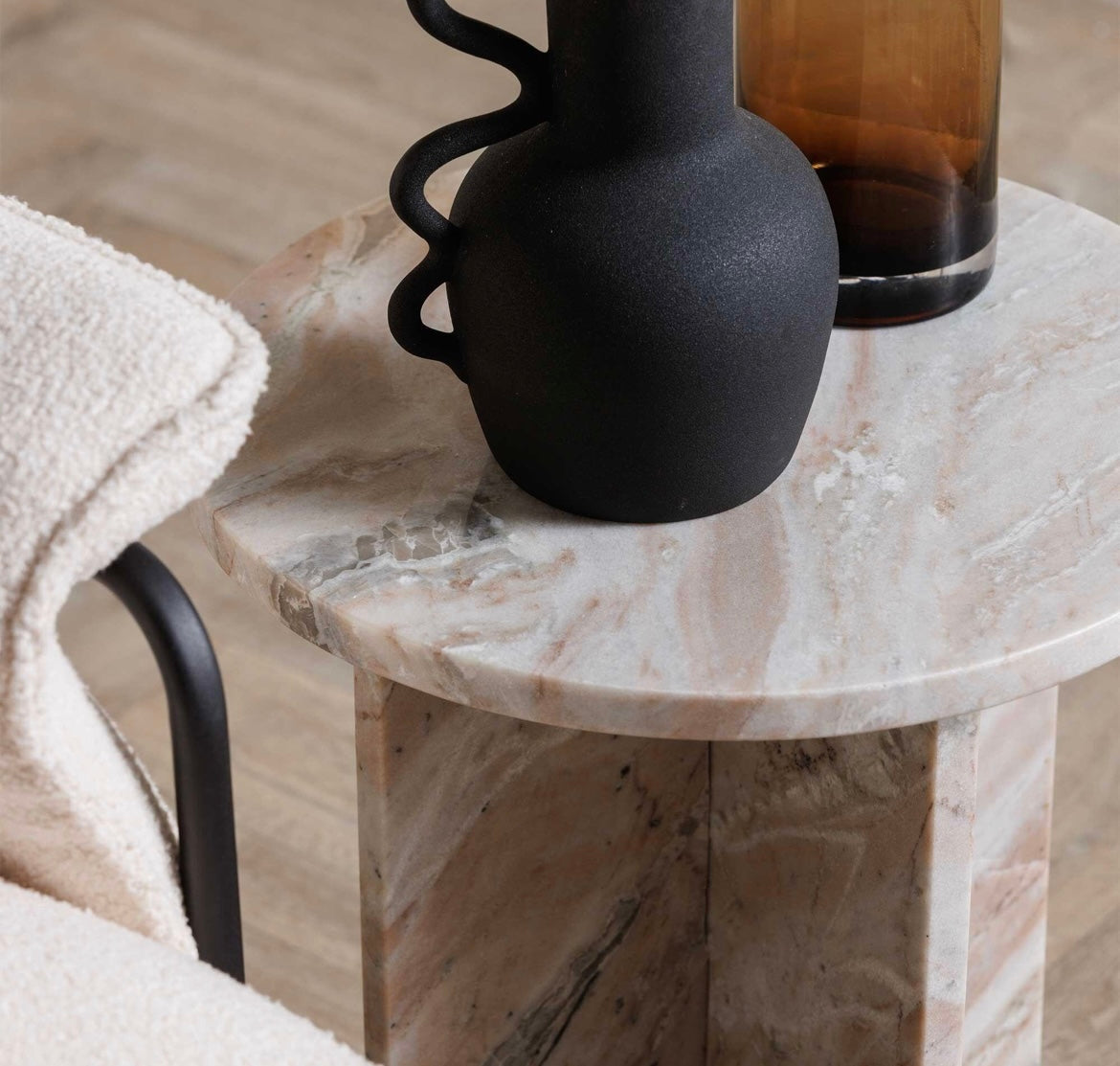 Round Top Marble Side / End Table – product view 4 – Grosvenor Marble Co.
