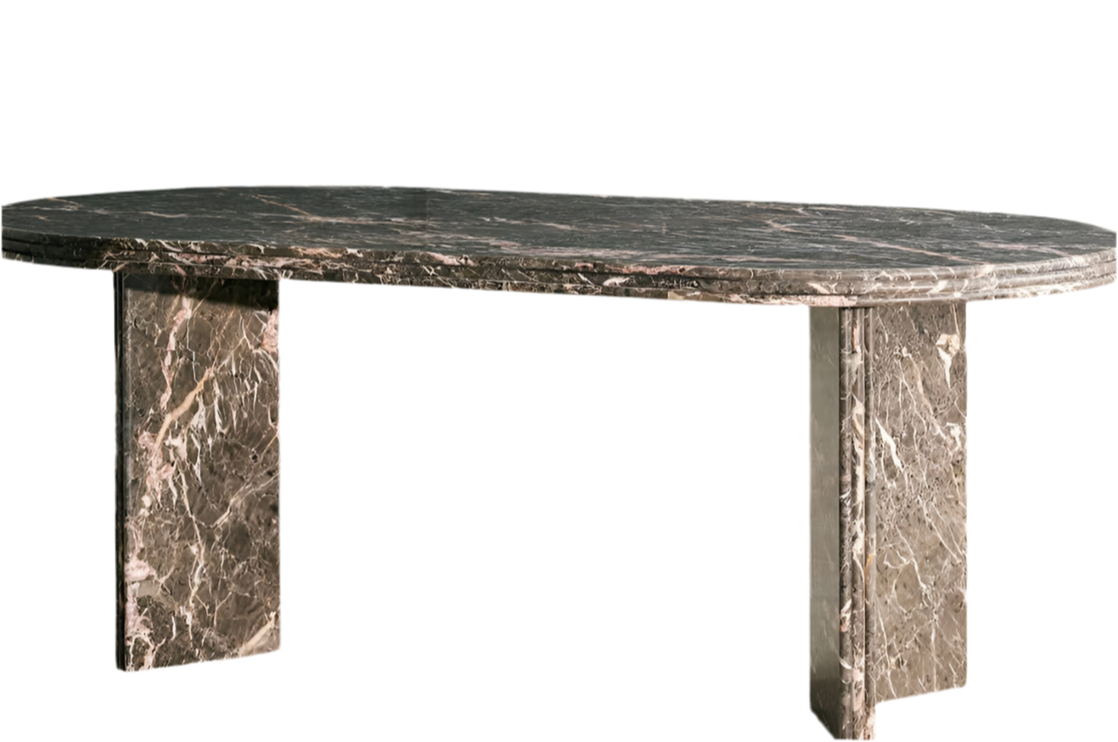 Rosaline Dining Table, Griseo Rosa Marble – product view 2 – Grosvenor Marble Co.