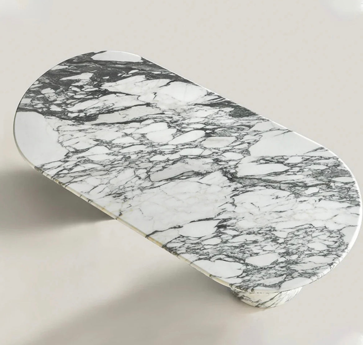 White Calacatta Marble 6 Seat Dining Table – product view 7 – Grosvenor Marble Co.