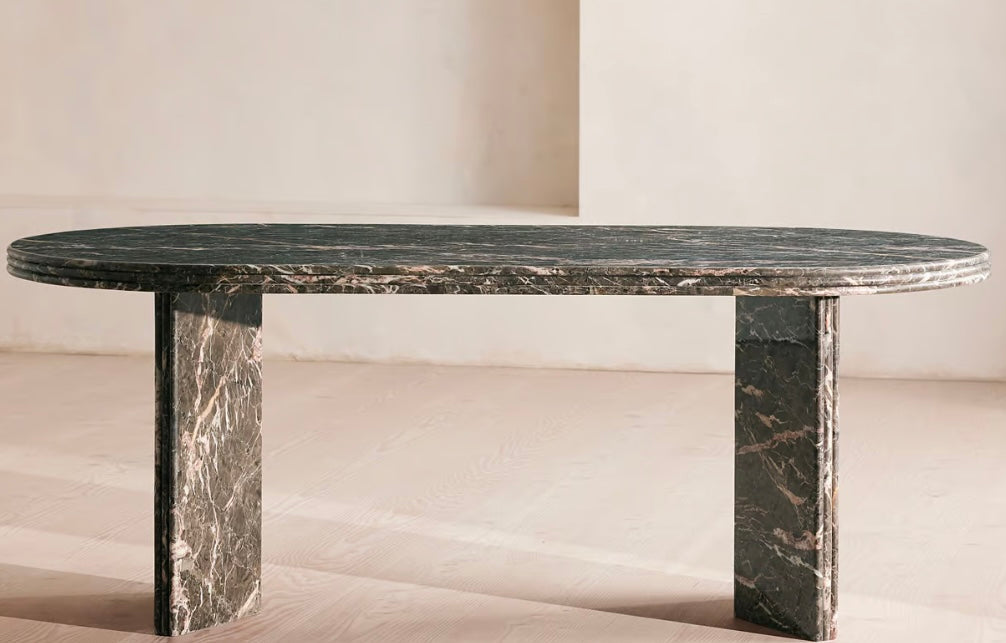 Rosaline Dining Table, Griseo Rosa Marble – product view 3 – Grosvenor Marble Co.