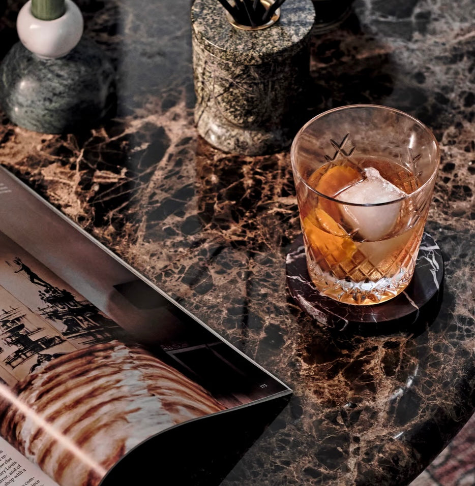 Oxley Coffee Table, Dark Emperador Marble – product view 4 – Grosvenor Marble Co.
