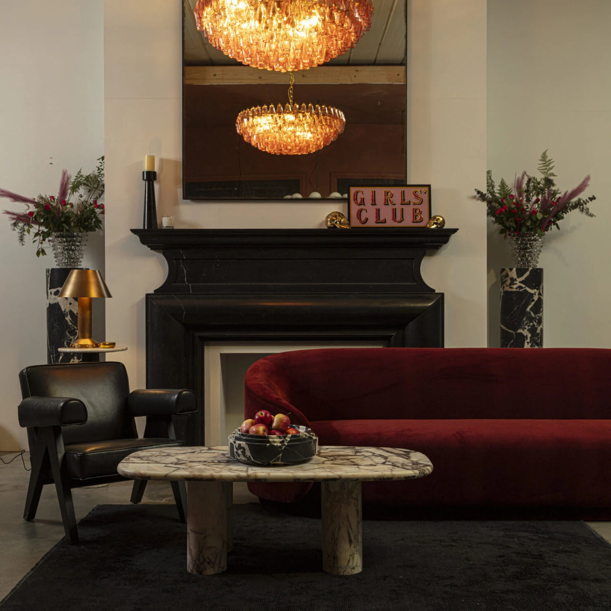 Oval Elephant White Marble Coffee Table – product view 6 – Grosvenor Marble Co.
