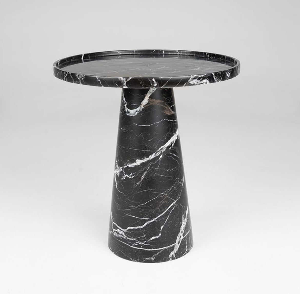 Black Marble Pedestal Cone Side / End Table – product view 2 – Grosvenor Marble Co.