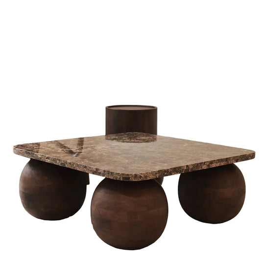 Dark Emperador Marble Square Dark Wood Coffee Table – Dark Emperador coffee table by Grosvenor Marble Co.