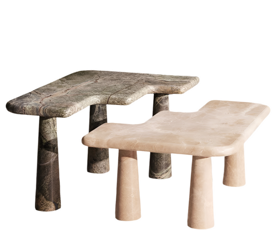 Jada Coffee Table Set, Light Emperador and Verde Bosque Marble – Light Emperador coffee table by Grosvenor Marble Co.