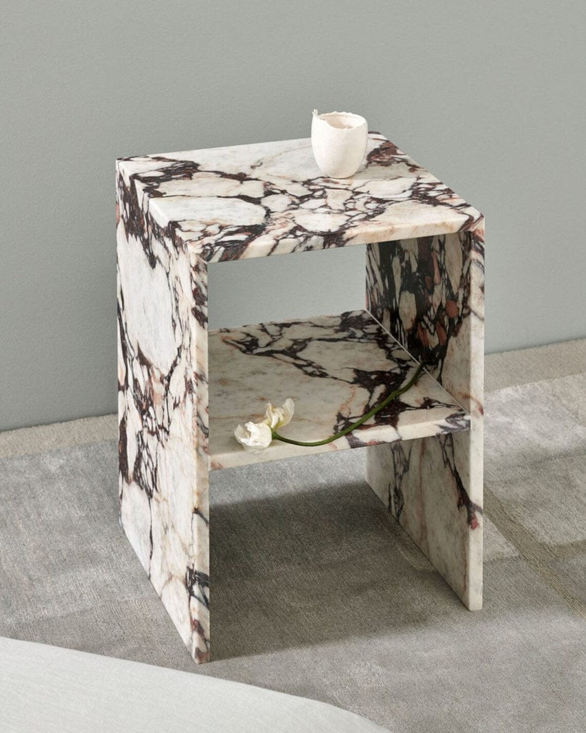 Calacatta Viola Marble Bedside Tables, End Table – product view 2 – Grosvenor Marble Co.