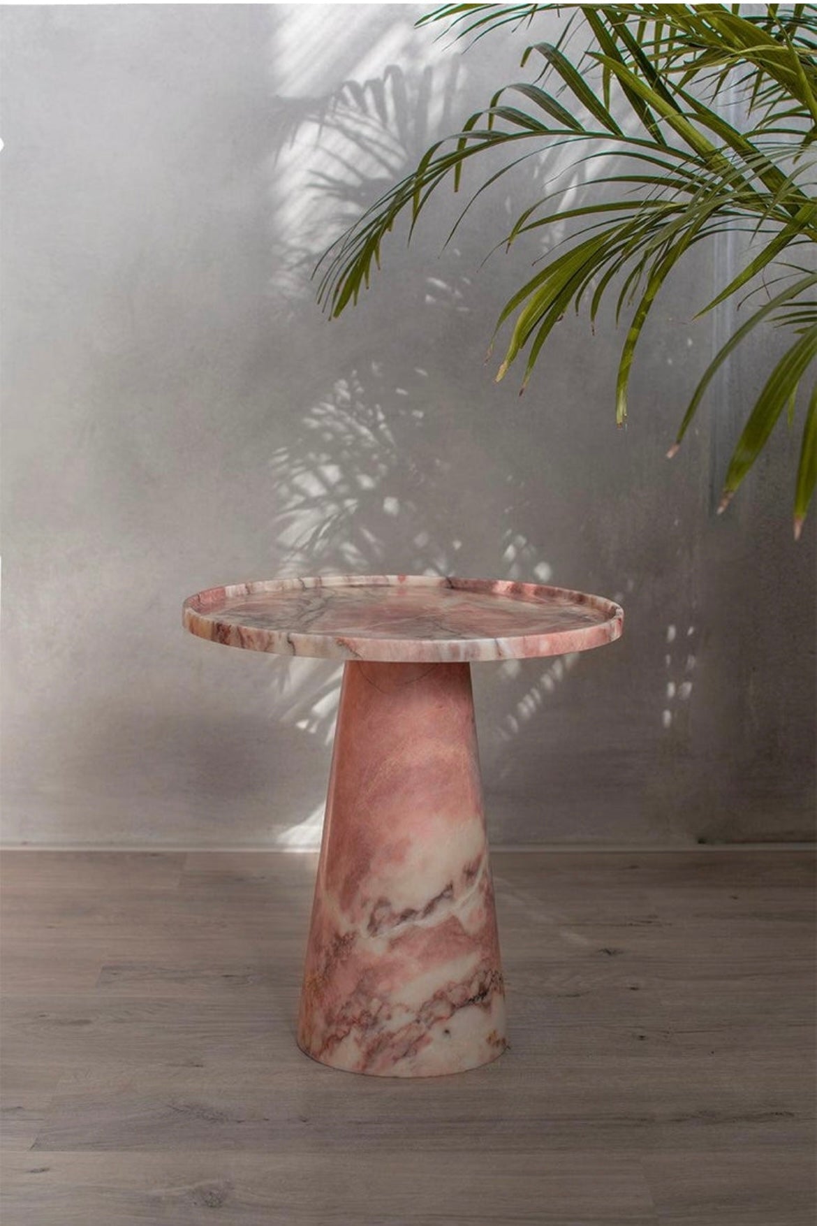 Pink Marble Pedestal Cone Side / End Table – product view 2 – Grosvenor Marble Co.