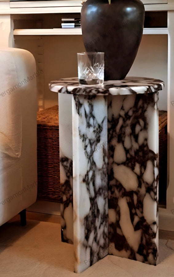 Calacatta Viola Side table, Round table top – product view 4 – Grosvenor Marble Co.