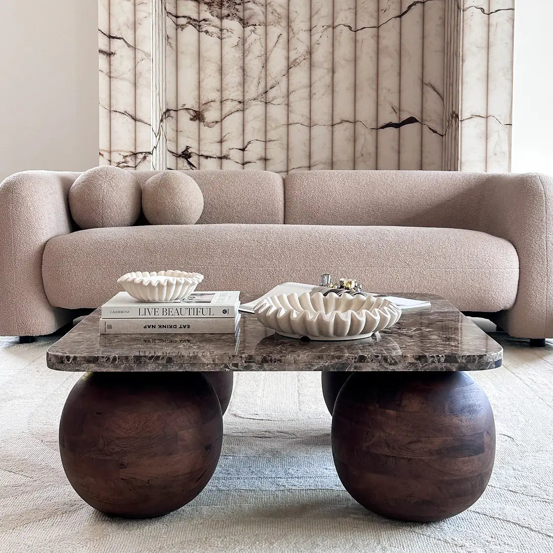 Dark Emperador Marble Square Dark Wood Coffee Table – product view 3 – Grosvenor Marble Co.