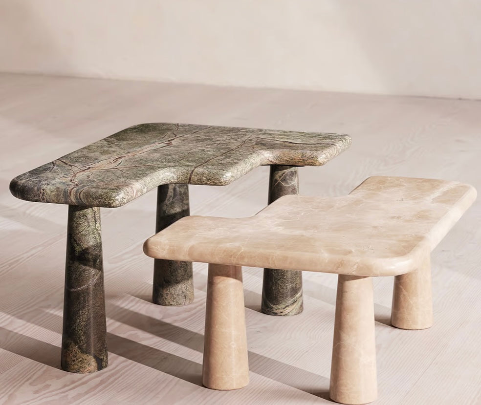 Jada Coffee Table Set, Light Emperador and Verde Bosque Marble – product view 7 – Grosvenor Marble Co.