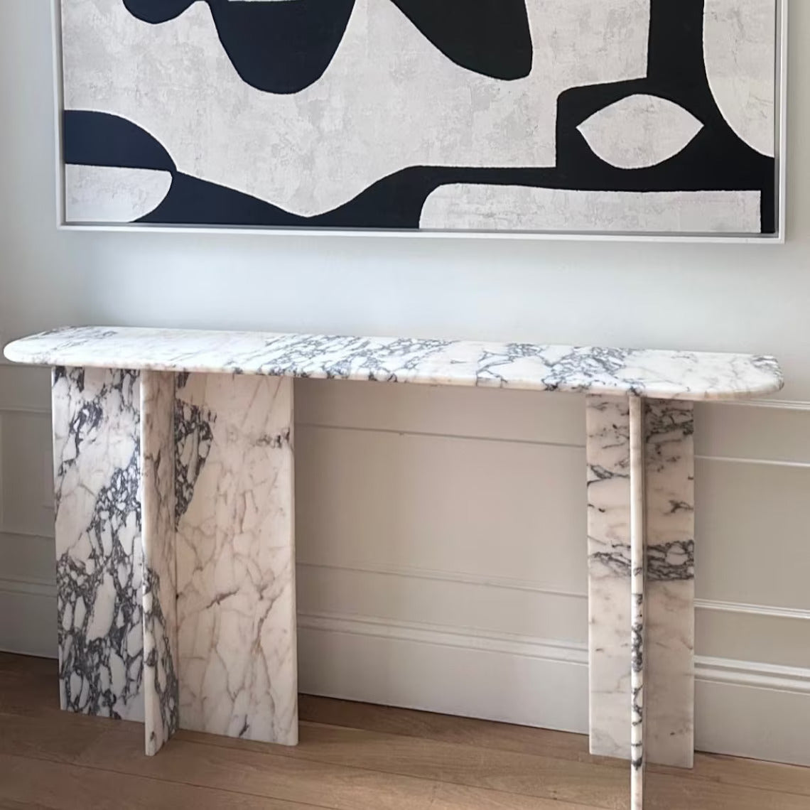 Calacatta Viola Marble Console Table – product view 2 – Grosvenor Marble Co.